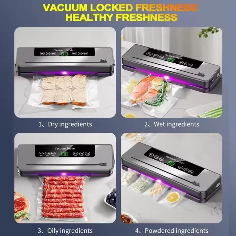 1Set Kitchen Food Storage Seal Electric Vacuum Sealer Built-In Cutter Touch Button Dry/Wet Food Sealing Vacuum Packaging Machine