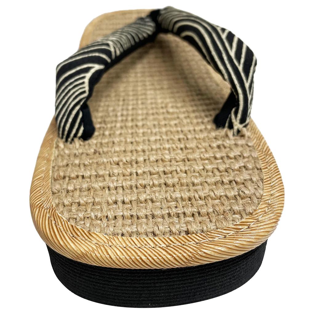 Edoten Geta Made in Genuine Hemp Zori Black Sponge Japanese Patterned Wave Size L Sandals, Japan, Outerwear, Japanese-Style Sandals, Sole,