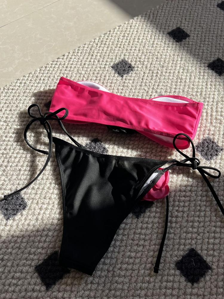 Sexy 3D Flower Strapless Bandeau Bikini Women Swimwear Female Swimsuit Two-pieces Bikini Set High Cut Bathing Suit Swim Lady