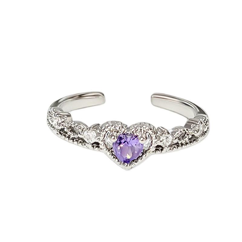 Star Heart Purple Diamond Open Ring - Cold Aesthetic Korean Style for Women, Gentle Skin-Brightening, Simple Stacking, Best Friend Jewelry