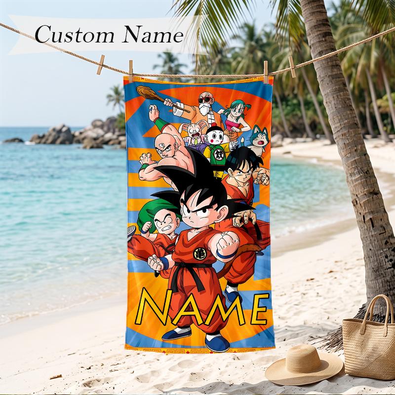 Dragon Ball Benutzerdefinierter Name Aufgedrucktes Strandtuch Personalisiertes Weiches Handtuch für Schwimmen Strand Reisen