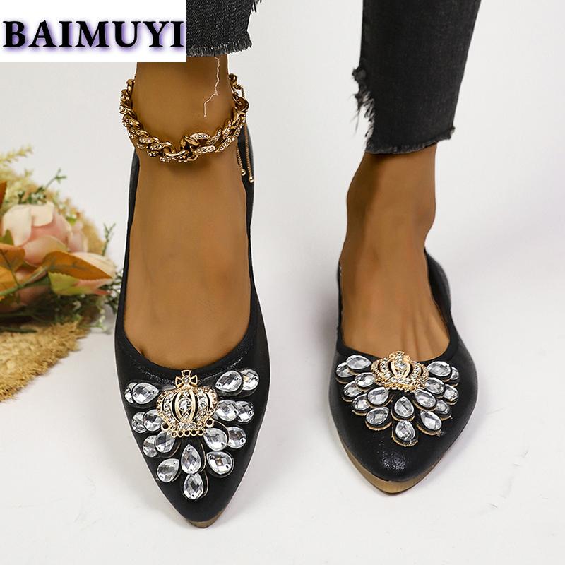 Cristal Ponta Pontiaguda Mulheres Flats Mocassins Sapatos 2025 Tendência Sexy Novo Luxo Raso Sapatos De Couro Elegante Designer Mujer Zapatos