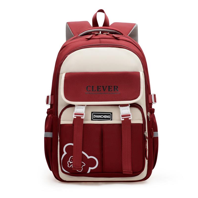 

Студенческий школьный рюкзак Рюкзак для средней школы и старших классов Большой вместимости Легкий многослойный рюкзак для отдыха Рюкзак с цветными вставками для мальчиков и девочек красный