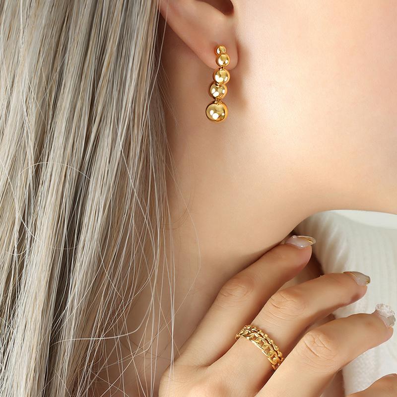 French Simple Small Steel Ball Earrings Stainless Steel Symbol Versatile Earrings