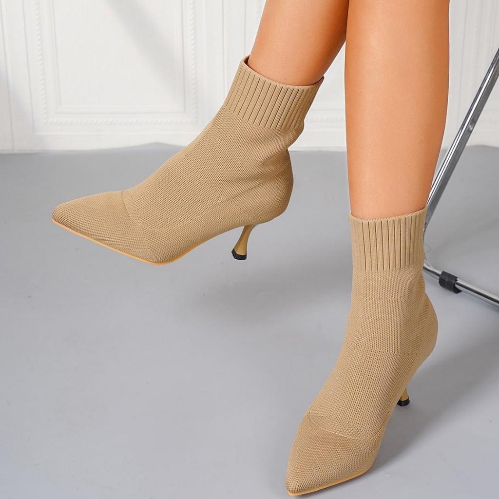 Large size autumn new fine high heel solid color pointed elastic cloth large size fashion boots 43