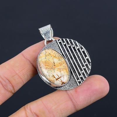 Natural Picture Jasper Gemstone Pendant 925 Sterling Silver Jewelry For Women