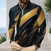 Men Plus Size Long Sleeve Quarter Zip Collared Printed Polo Shirt Grey Peach