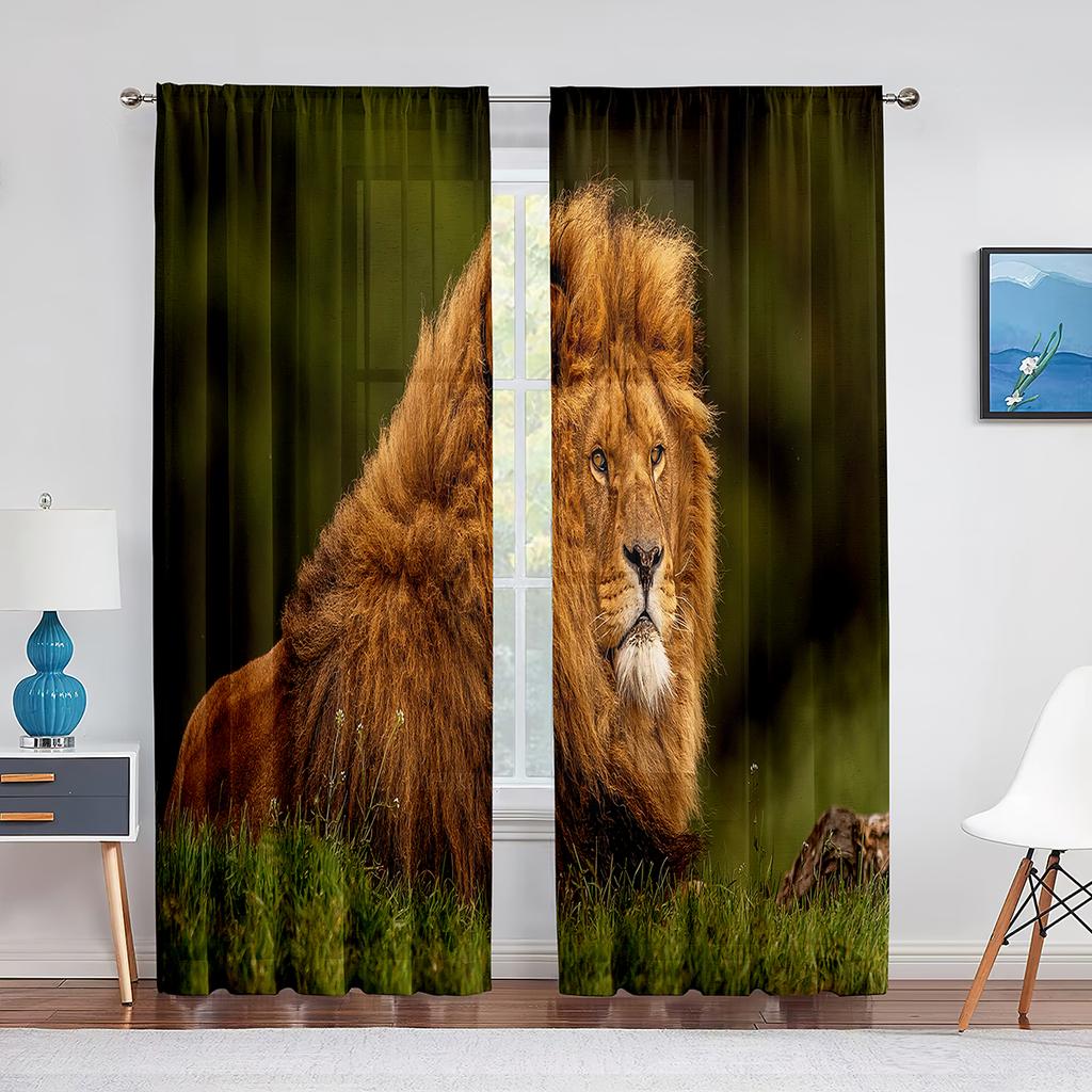 Lion Majestic Wildlife King Chiffon Sheer Curtains for Living Room Bedroom Home Decoration Window Voiles Tulle Curtain Drapes
