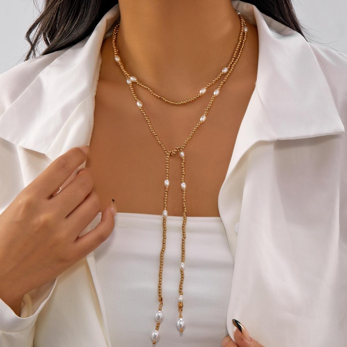 Vintage Long Tassel Irregular CCB Beaded Wrapped Necklace For Women Men Punk Geometric Waterdrop Pendant Choker Party Jewelry