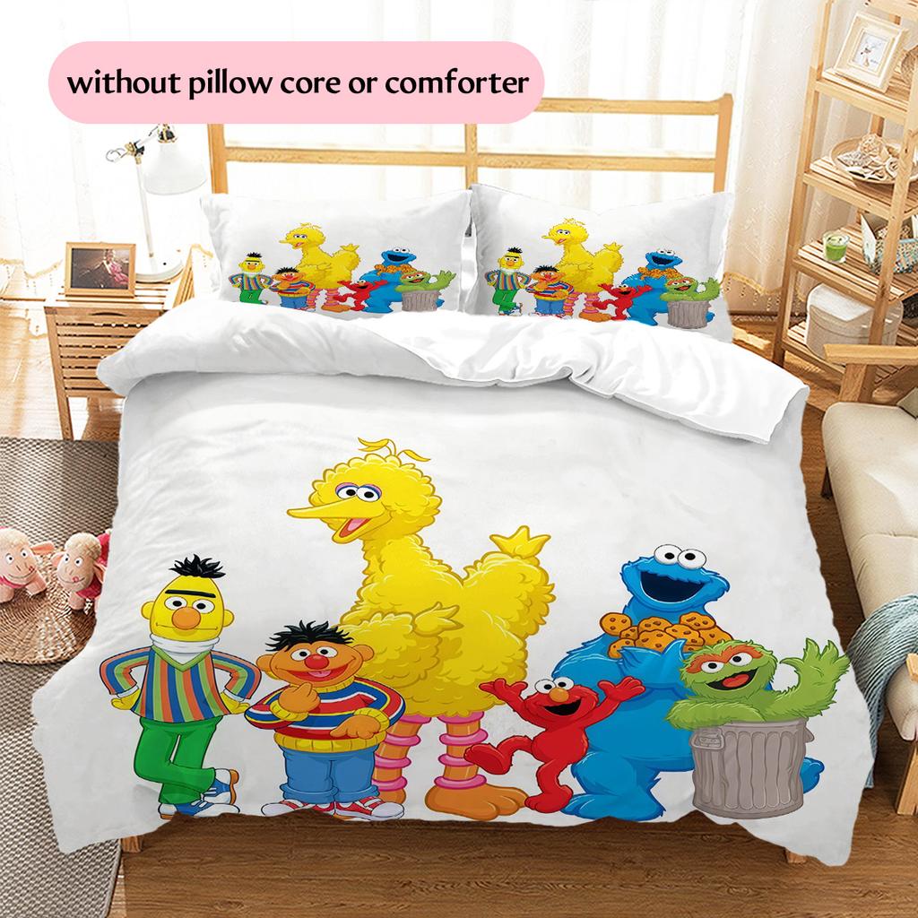 Sesame Street2 Pattern Bedding Quilt Set Home Decoration Gift (1 * duvet cover + 2 * pillowcase without core)