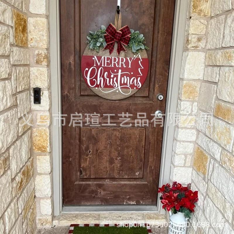 Wooden Christmas Door Hanger Decor Front Porch Entryway Wall Hanging Ornament Holiday Home Dcor