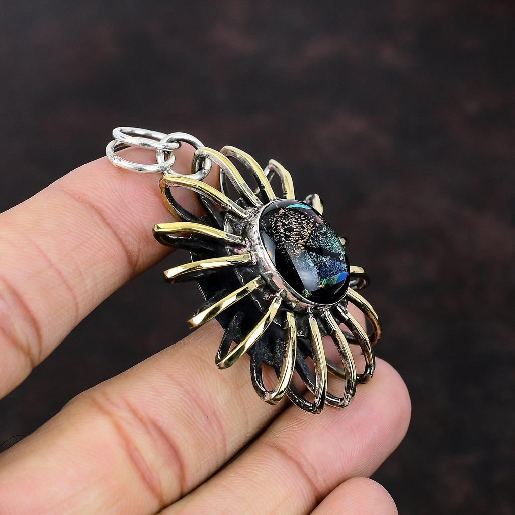 American Dichroic Glass Pendant Cage Pendant Handmade Jewelry 925 Sterling Silver Pendant 18K Gold Plated Pendant Gemstone Jewelry For Gifts