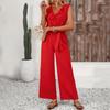 Damen Sommer-Jumpsuit mit Jacquardmuster, gestreift, Rüschen, ärmellos, lässig