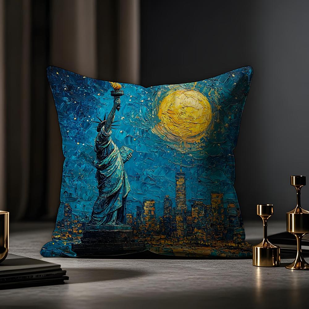 G-Goddess Of L-Liberty Cushion Cover Anti-dustmite Pillowcase Invisible Zipper Silky Short Plush Sofa Cushion Cover