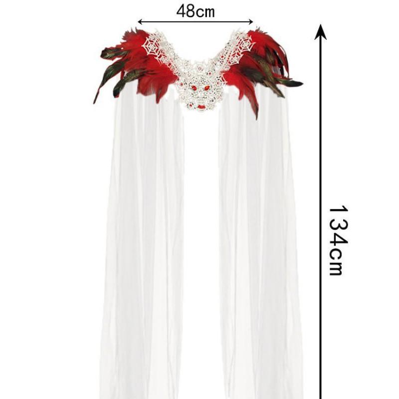 Halloween Tulle Shawl Rhinestone Skull Black Feather Cape Carnival Party Cosplay Costume