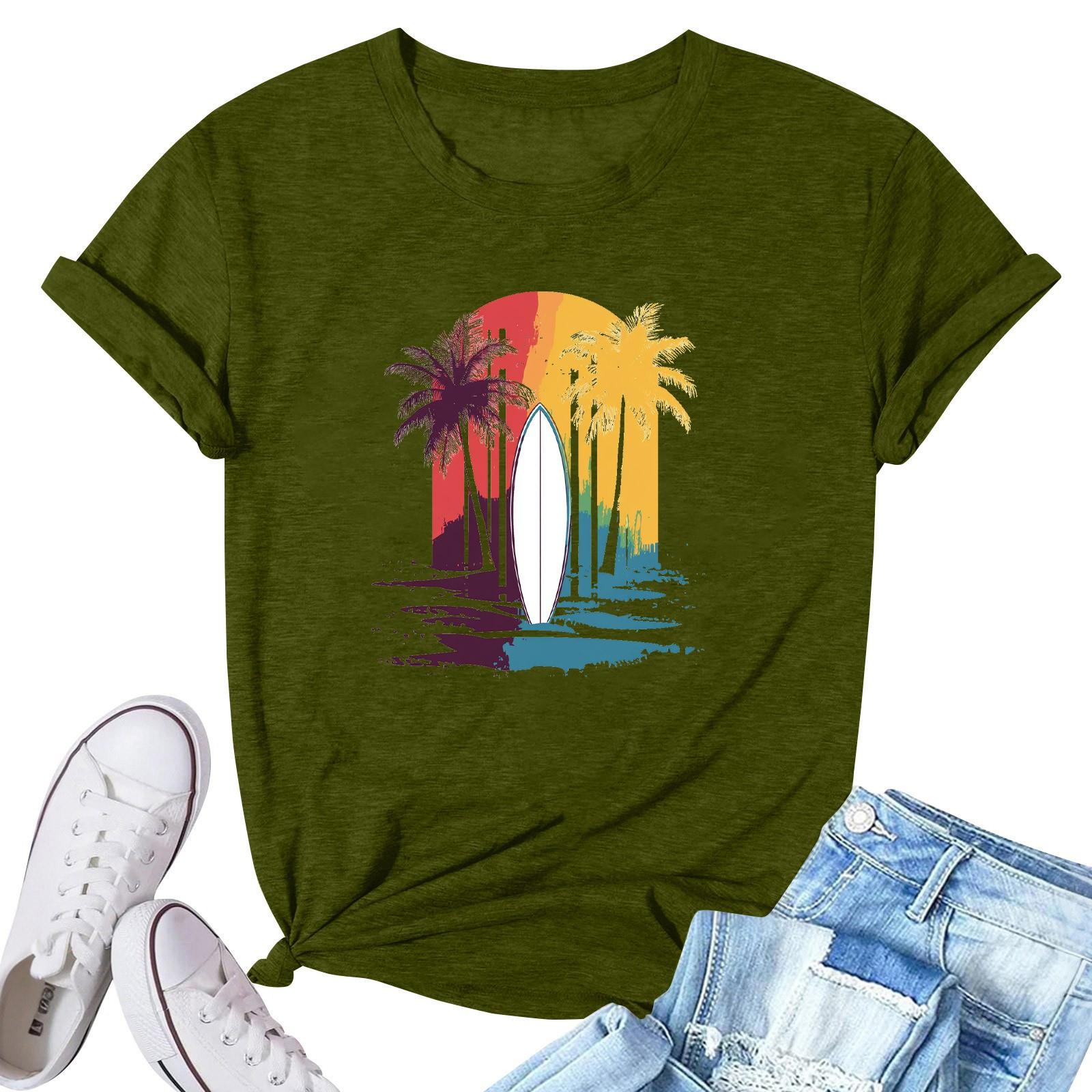 

Женская модная повседневная плиссированная футболка с коротким рукавом с принтом L армия зеленый