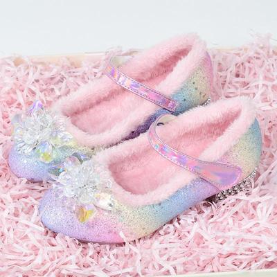 Regenbogenprinzessin Winterschuhe mit weicher Sohle und Kristallen für Mädchen - Samtgefüttertes Leder