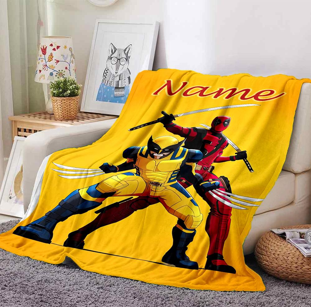 Custom Name Wolverine Deadpool Flannel Blanket Throw Blanket Soft Warm Sofa Bed Decor Unique Gift