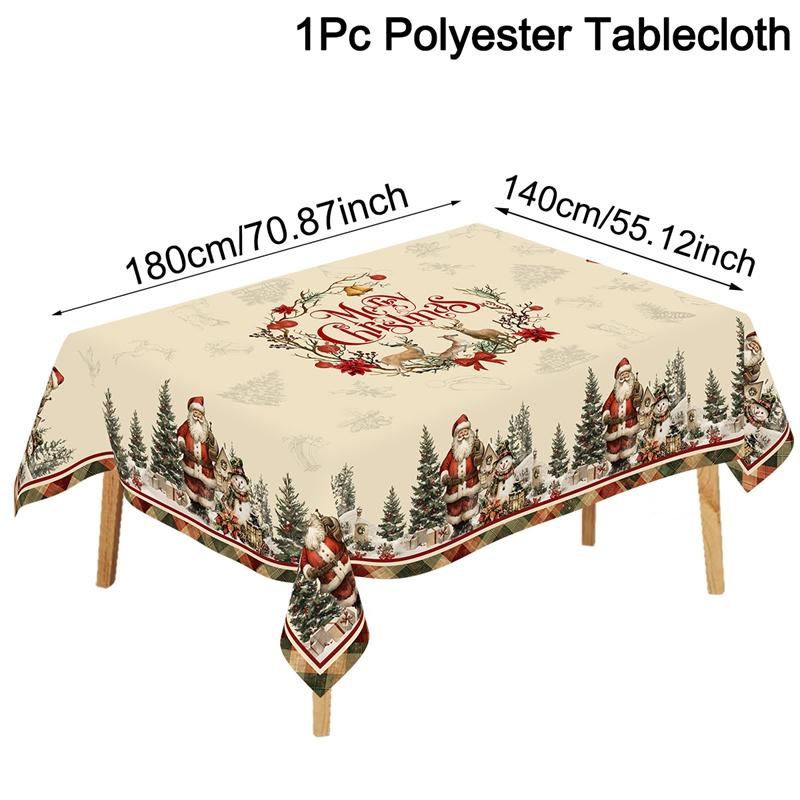Vintage Christmas Tablecloth Rustic Santa Claus Snowman Table Cover Christmas Decorations for Home 2026 Gifts Navidad New Year