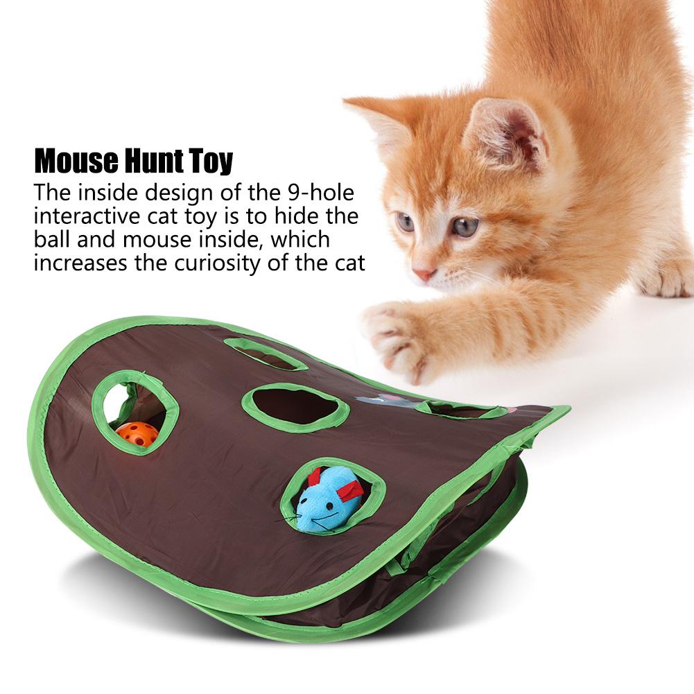 1 Set Foldable Cat Toy Popup Open Mouse Hunt with Bell Ball Funny Interactive Hunting Pet Toys