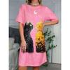 Dame Kat Hjort Dyreprint Natkjole Kortærmet O-hals Løs Sovekjole Blød Afslappet Hjemmelavet Loungewear Natkjole til Damer