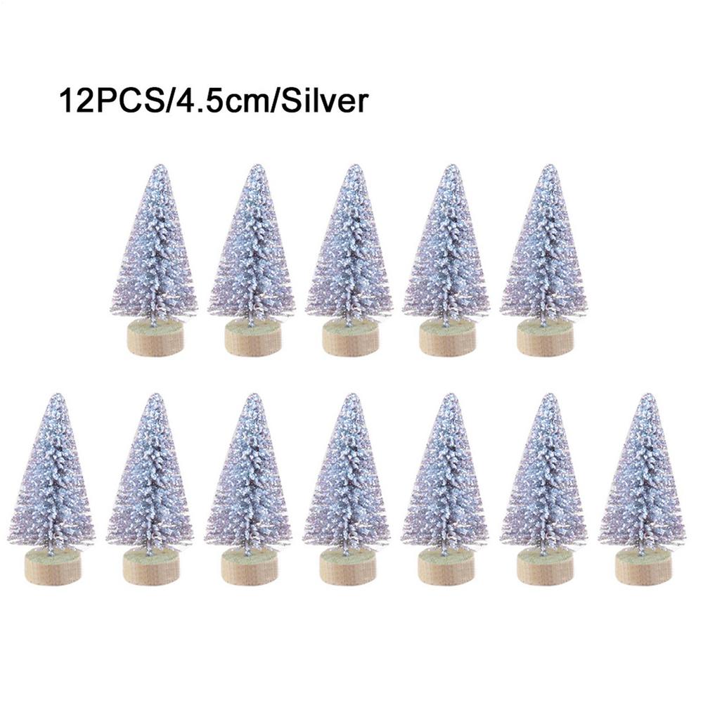 12 Pcs Christmas Tree Mini Pine With Wood Base Wooden Christmas Tree Snow Landscape Xmas Trees Xmas Tabletop Decorative Gifts