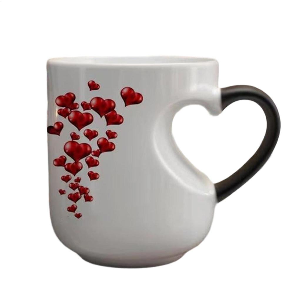Heat Sensitive Color Changing Magic Mug with Romantic Heart Handle Gift for Birthday Anniversary Valentine's Day Coffee Cup