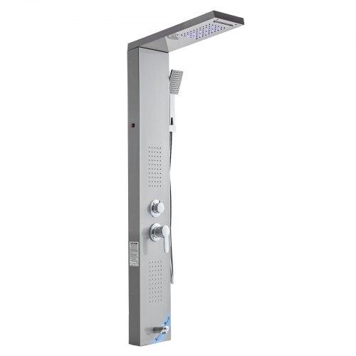VEVOR Shower Panel Tower System with Rainfall Waterfall Shower Head, LED, 53 In Brushed Stainless Steel Shower Column, 5-Function Faucet