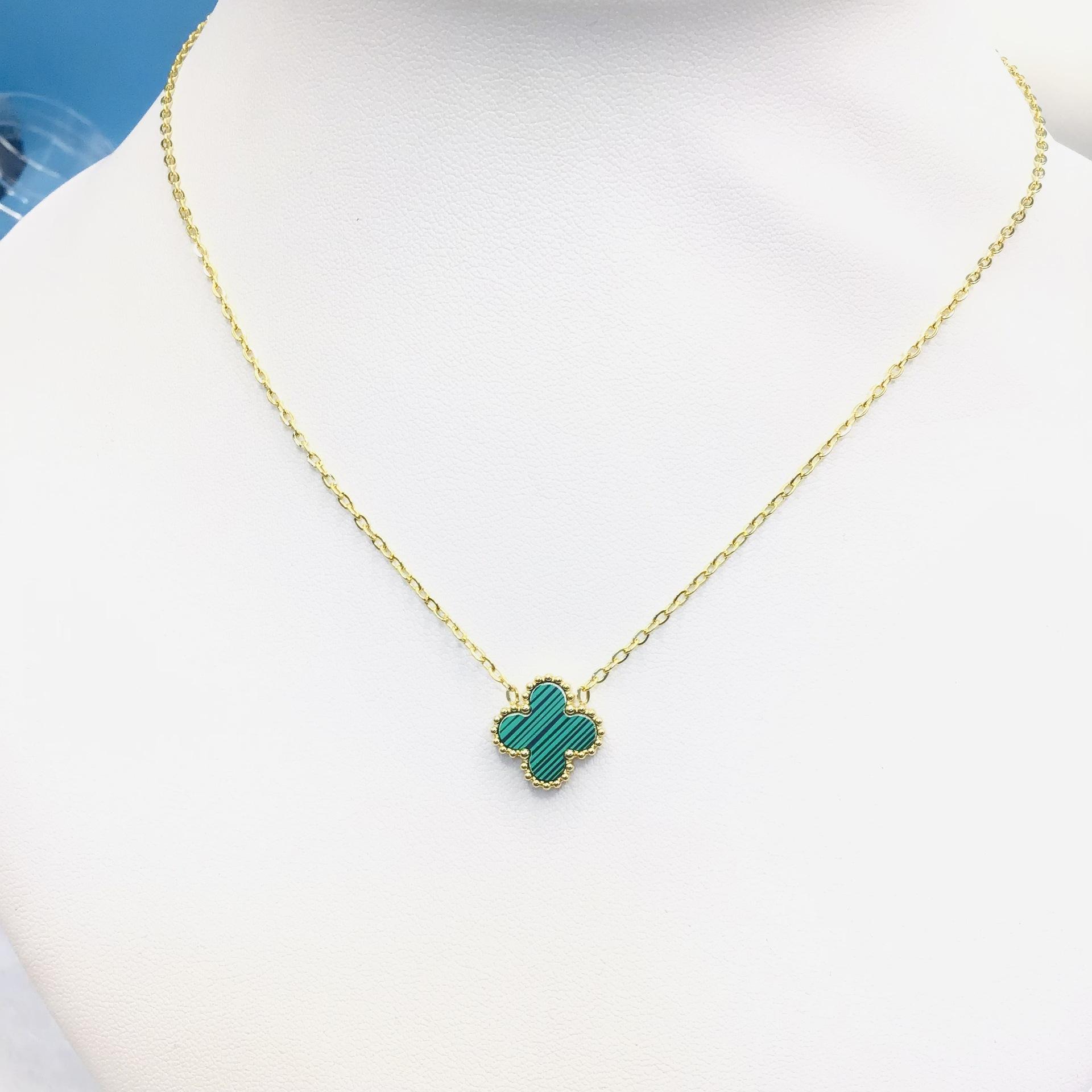 

13 мм подвеска Четырехлистный клевер 18K ожерелье титановая сталь классическое двустороннее ожерелье ракушка 18K