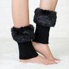 Women Leg Warmers Winter Autumn Lady Crochet Knitted Turn-over Fur Trim Leg Boat Socks Thick Boot Cuffs Toppers Foot Cover Warm