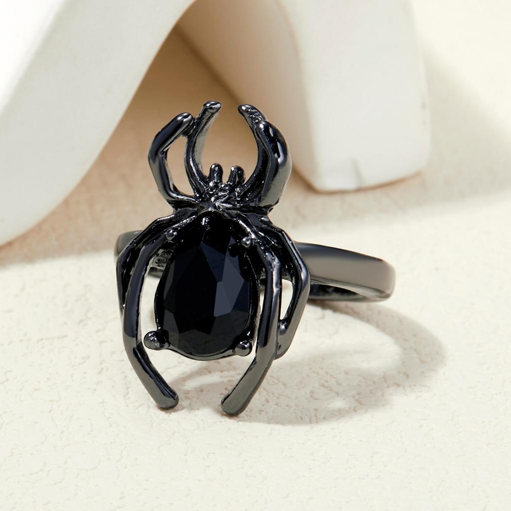 Vintage Weiß Schwarz Kristall Spinne Offene Verstellbare Ringe Punk Insekt Fingerring Gothic Halloween Schmuck Geschenke Für Frauen Männer