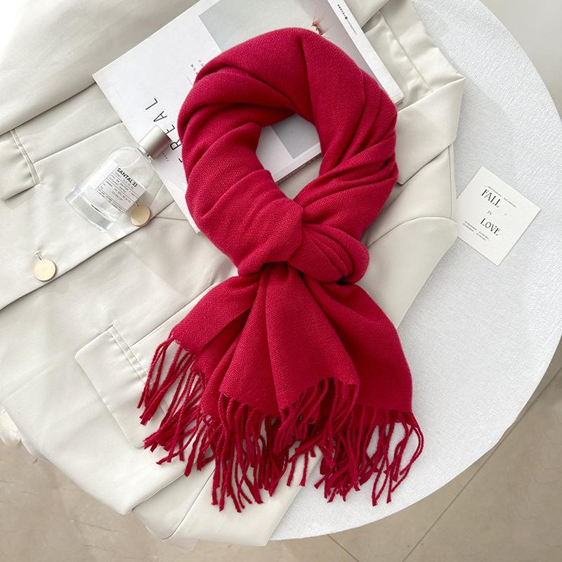 Scarf autumn and winter atmosphere solid color imitation cashmere women's temperament literary niche soft waxy warm fringed scarf shawl