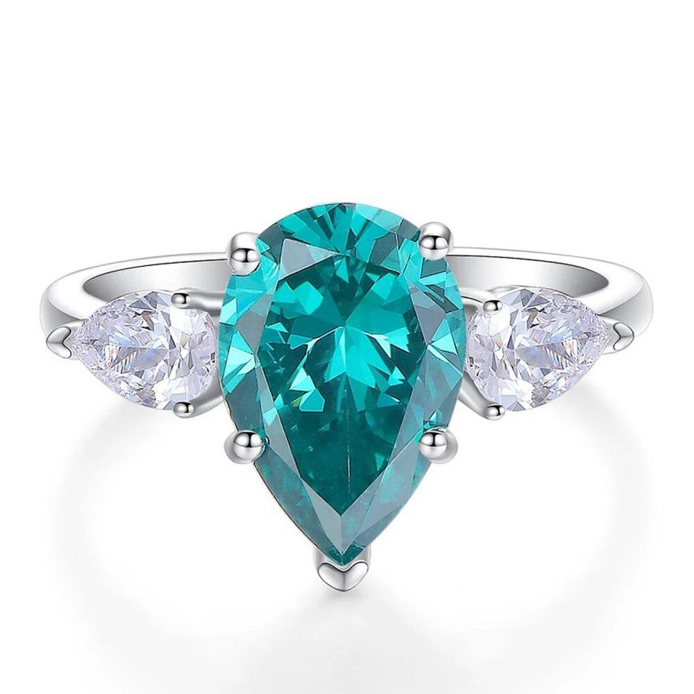 

Роскошное кольцо из стерлингового серебра 925 пробы с грушевидной огранкой 7 карат, изумрудно-белый сапфир, свадебное обручальное кольцо, ювелирные изделия
