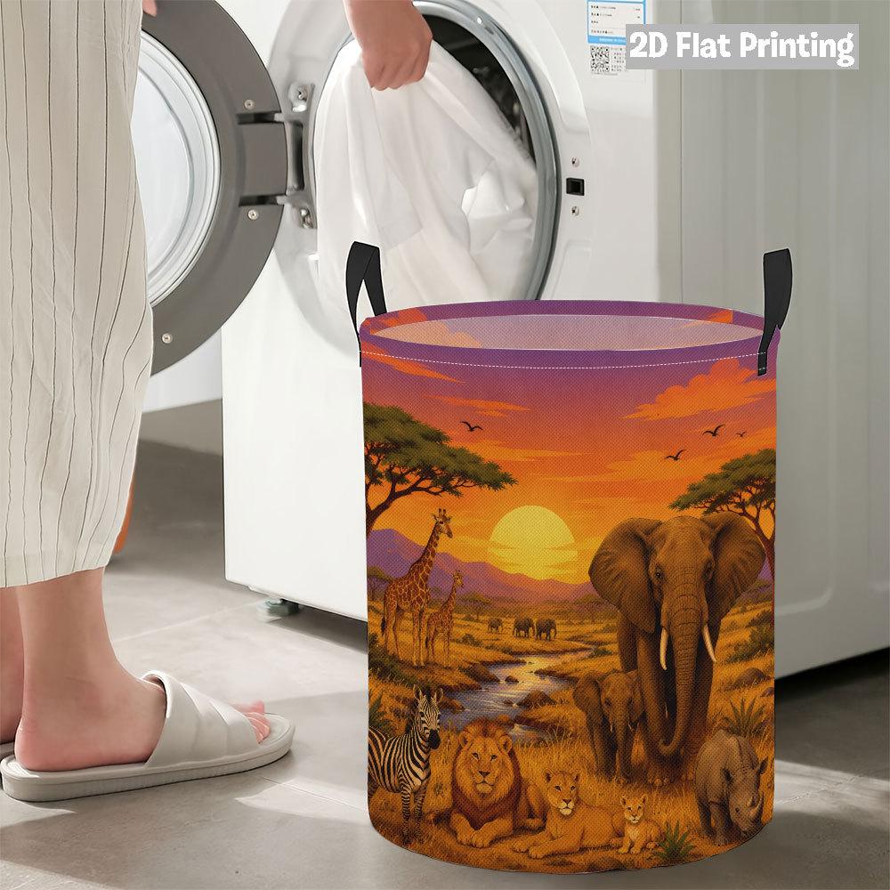 Collapsible Laundry Basket Large Round Waterproof Fabric Hamper Dirty Clothes Storage Bin Toy Organizer with Handles