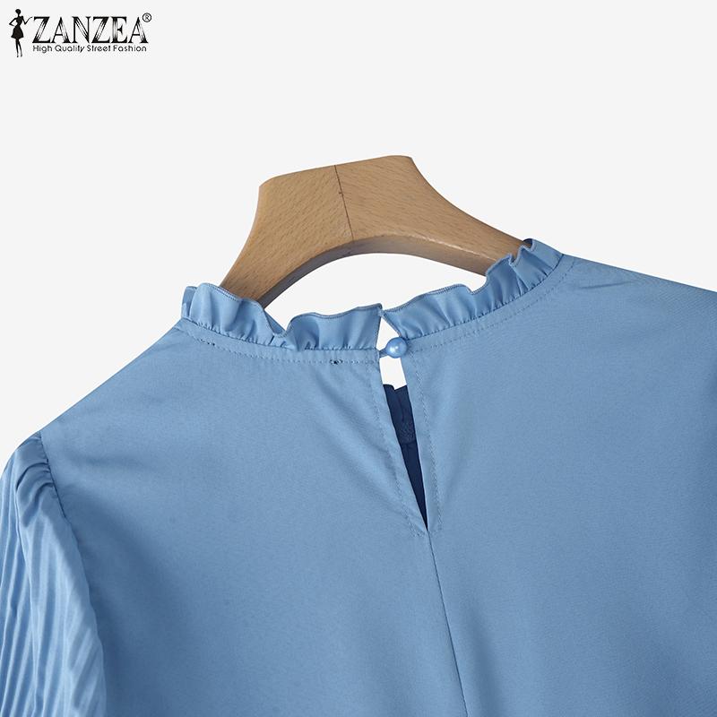 ZANZEA Women Casual Round Neck Solid Color 3/4 Sleeve Loose Blouse