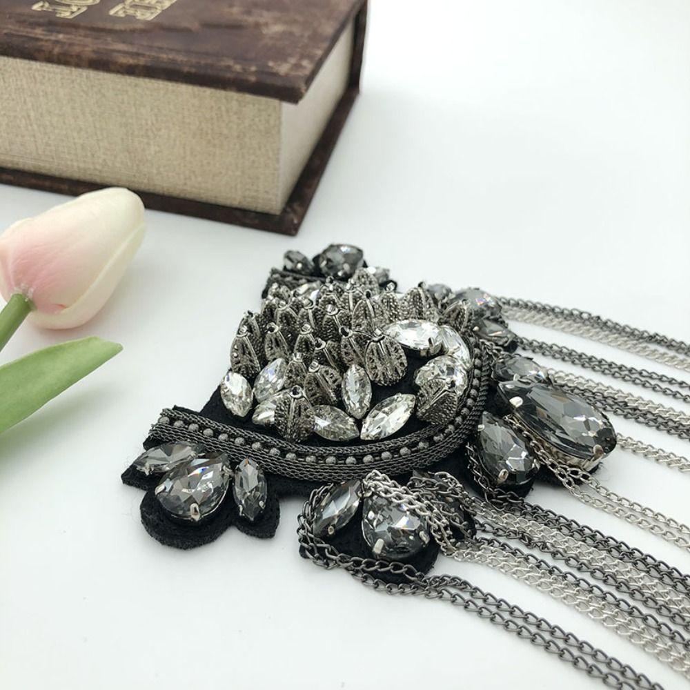 Cool Tassel Chain Epaulette Skull Jacket Vintage Brooch  Western-style clothes