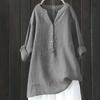 Women V Neck Linen Blend Shirt Half Button Long Sleeve Loose Fit Casual Blouse