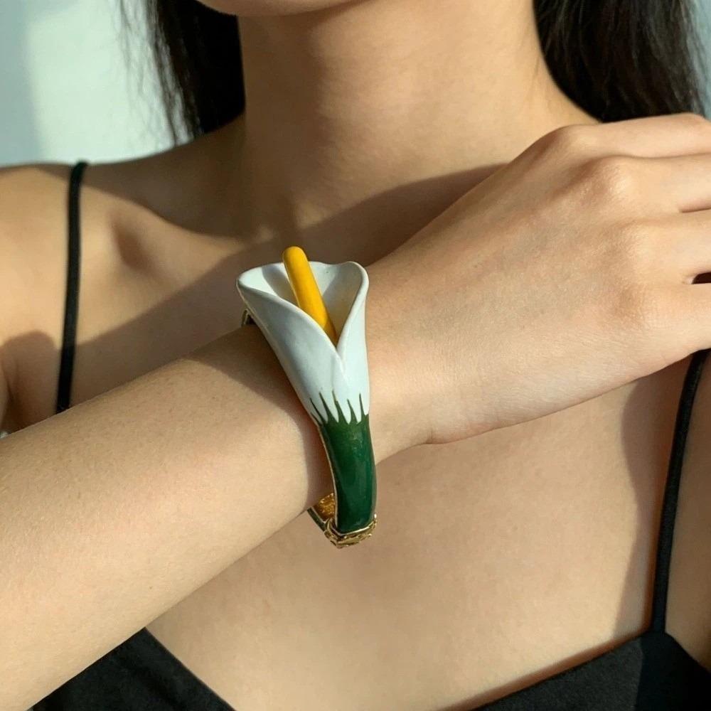 Glazing Flowers Jewelry Set Vintage Floral Enamel Bracelet Chic Calla Choker Necklace  Vacation