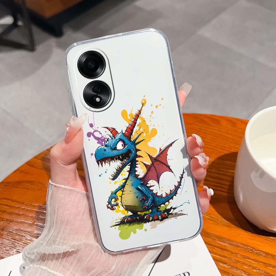 Carcasă nouă pentru Oppo A58 A57 A57S A57e A77 A77S A78 A79 A98 A38 A2 F23 K11 4G 5G Model animal drăguț din silicon transparent anti-alunecare Carcasă durabilă pentru Oppo Capa