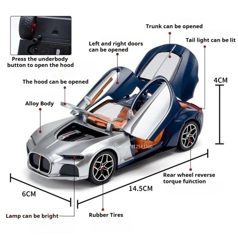 1:32 Tourbillon Atlantic Model Car Toy Openable Hood Exquisite Interior Vehicles Models Sound Light Supercar Collectible Item