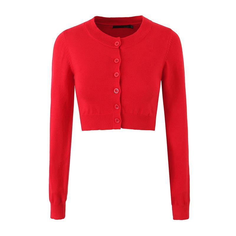 

Frankies Bikini American Style Sexy Retro Red Crewneck Long Sleeves Short Knitwear Mini Skirt Red Tops M