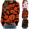 Women Fashion Halloween Printed Long Sleeve  Stitching Sweatshirt Top