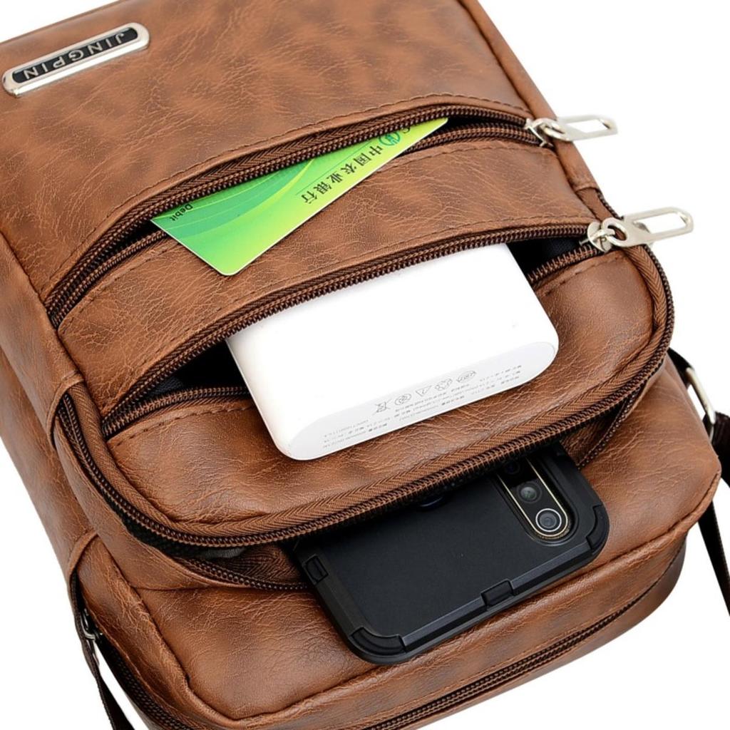 Men Shoulder Bag Waterproof Large Capacity Messenger Bag Adjustable Strap Outdoor Travel PU Leather Casual Simple All-Match Bags