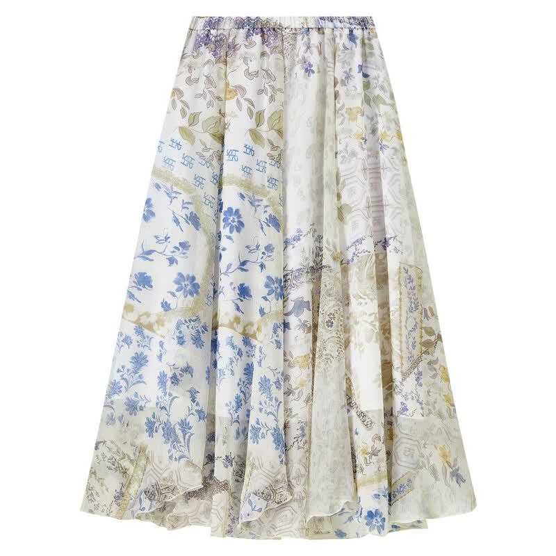 Bohemian Print Chiffon A-Line Skirt