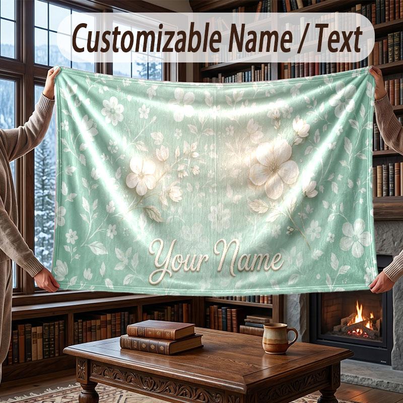 Floral Garden Theme Throw Blanket Custom Name Text Personalized Blanket Soft Cozy Blanket for Home Sofa Bed