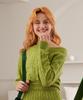 Tobaseu Wool Cable Knit Off-Shoulder Top (Green)