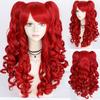 Lolita Cosplay Wig With Double Tiger Clips Red Long Curly Synthetic Hair For Anime Costumes