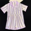 Nuovo Set Pigiama Estivo da Donna Dolce in Raso con Stampa a Righe Manica Corta+Pantaloni Donna Carino Abbigliamento per la Casa Casual
