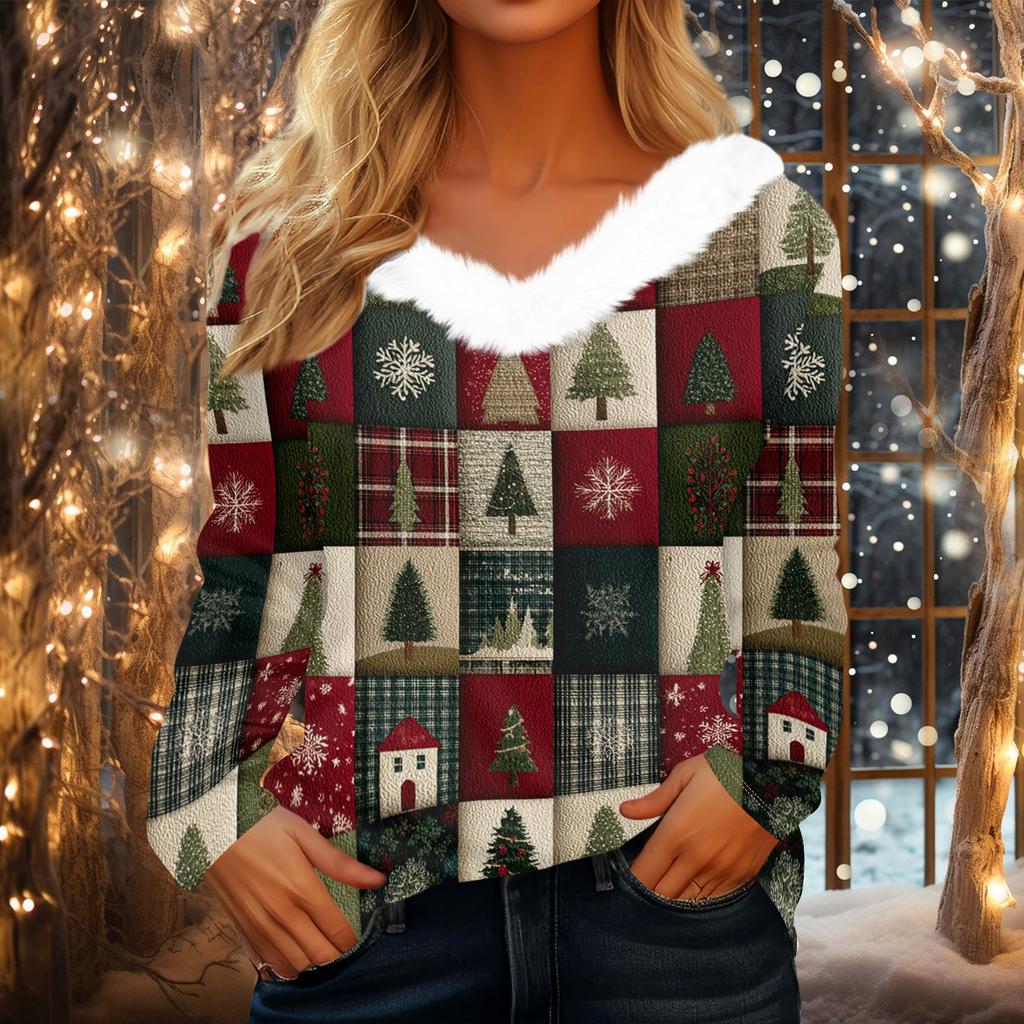Long Sleeve Shirts For Women Cute Tops Christmas Prints Tees Blouses Casual Plus Size Basic Tops Pullover