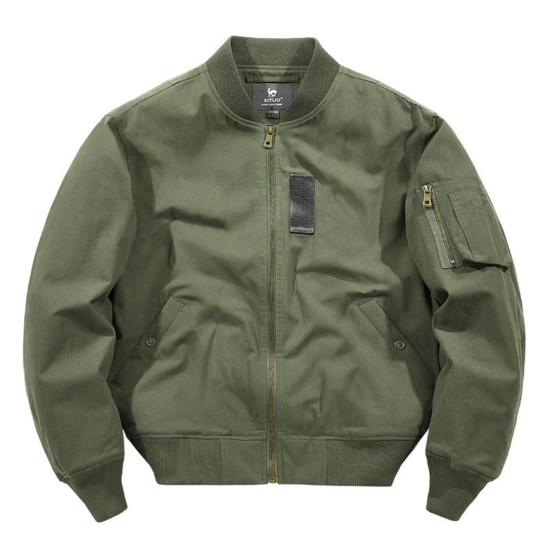 Бейсбольная куртка, мужской хлопковый винтажный рабочий костюм, летная куртка M армия зеленый